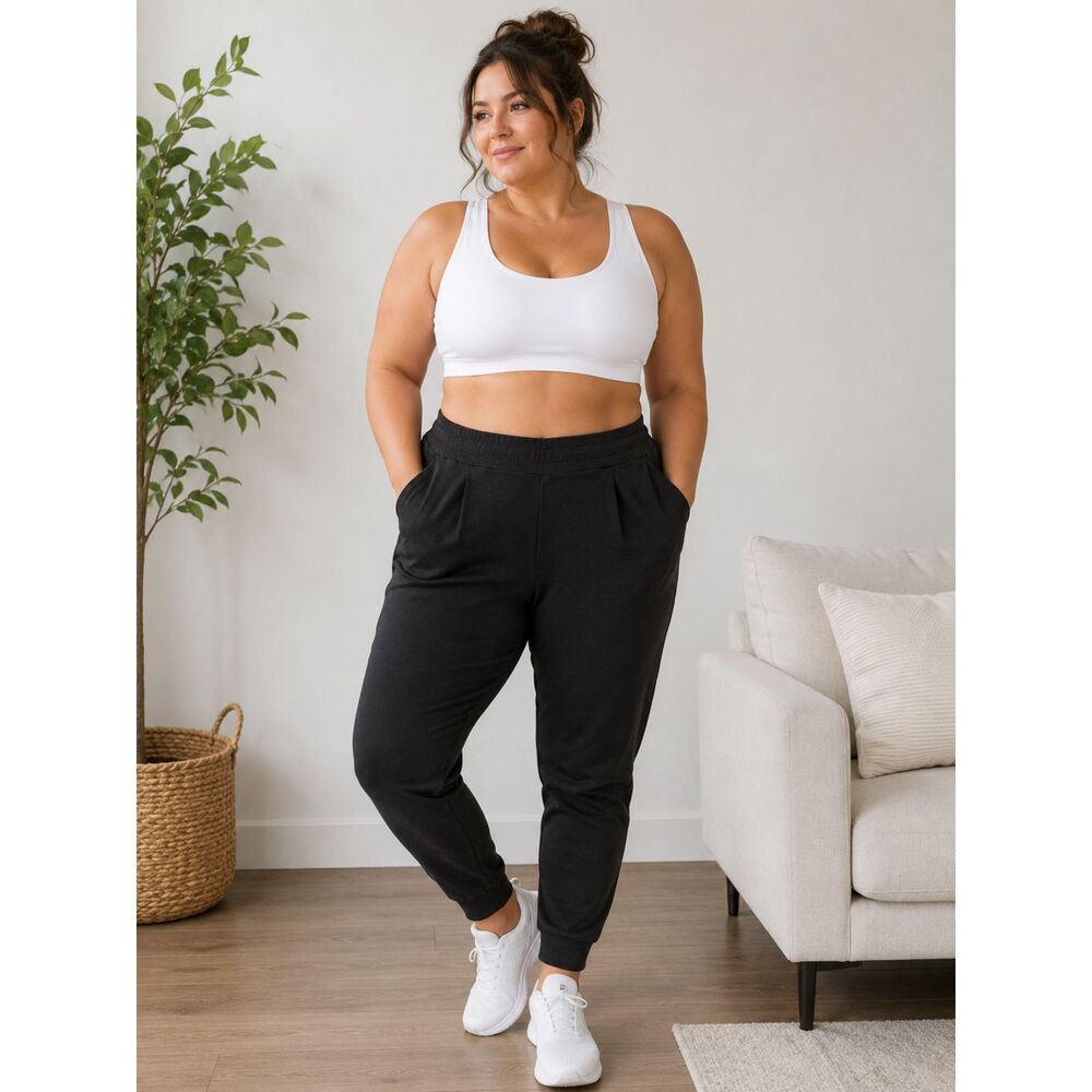 AVIA Women XL 16-18 Black Scuba Pleat Jogger Pants Buttery Soft Stretch NWT #15